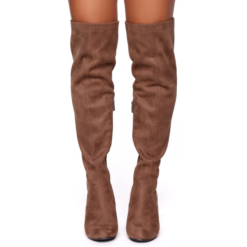 Fashion Nova Brown Suede Over The Knee Lace Up Boot Block Heel Zola Vonnie Boot - Picture 2 of 16